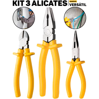 Kit 3 Peças Tramontina Alicates Corte Diagonal 6'' Bico 6" E Universal 8" Ferramentas P/ Manutenção