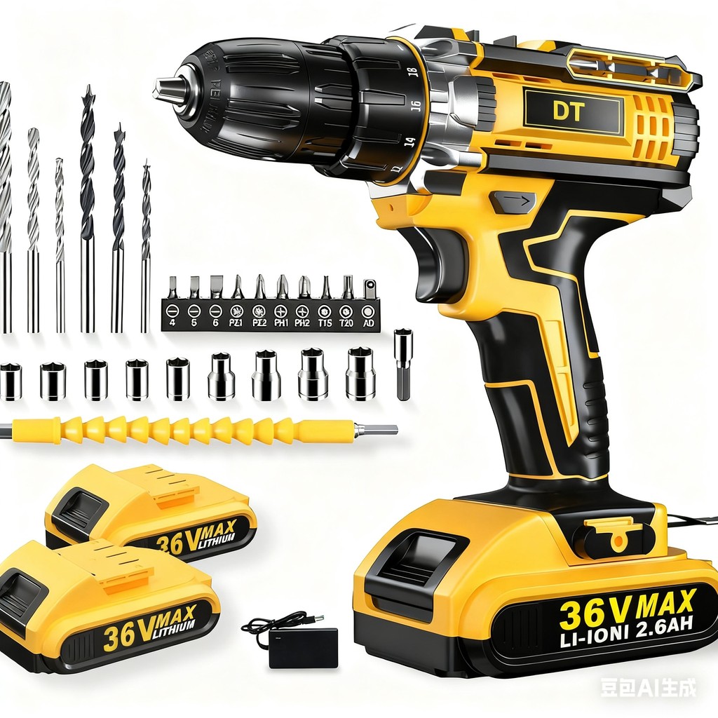25 peças kit Parafusadeira Furadeira 36V Profissional 2 Baterias Sem Fio