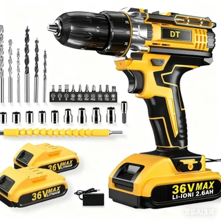 25 peças kit Parafusadeira Furadeira 36V Profissional 2 Baterias Sem Fio