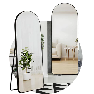 Espelho de Parede e Chão 160x50cm Oval com Moldura Alumínio Preto, Branco ou Dourado Closet e Quarto
