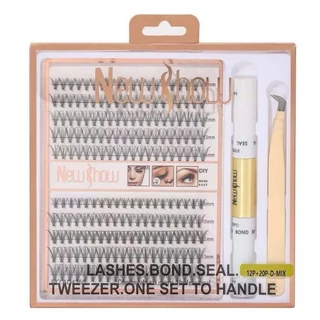 New Show Cílios 12P+20P Tufos Sem Nó Mix 9-14mm MIX + 1 Principal Pinça + 1  Cola em Oferta na Shopee