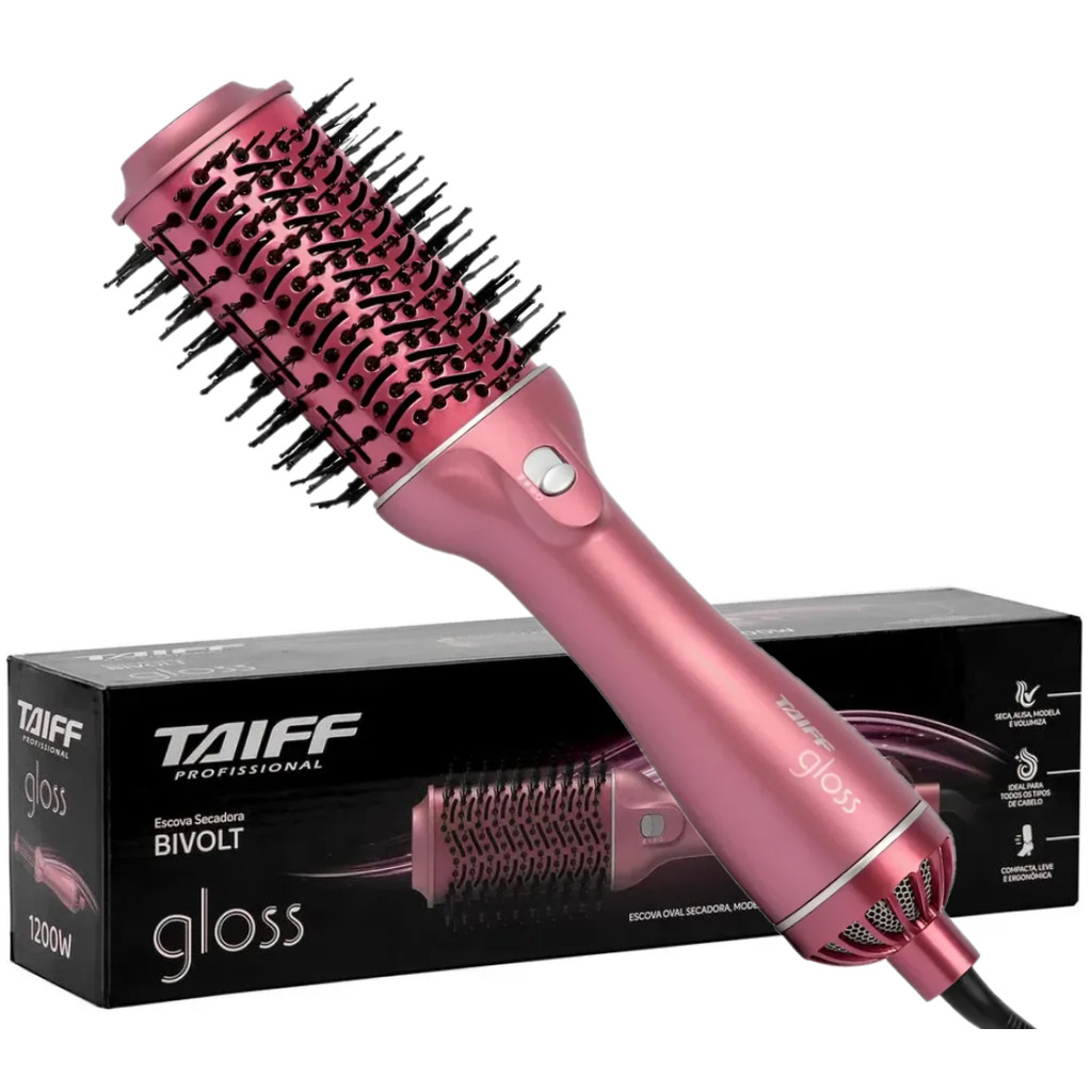 Escova Secadora Taiff Gloss Rose 1200W, 3 Níveis de Velocidade e ...
