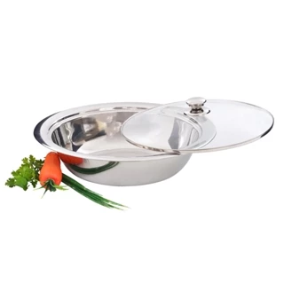 Saladeira em Inox com Tampa de Vidro 35CM em Oferta na Shopee