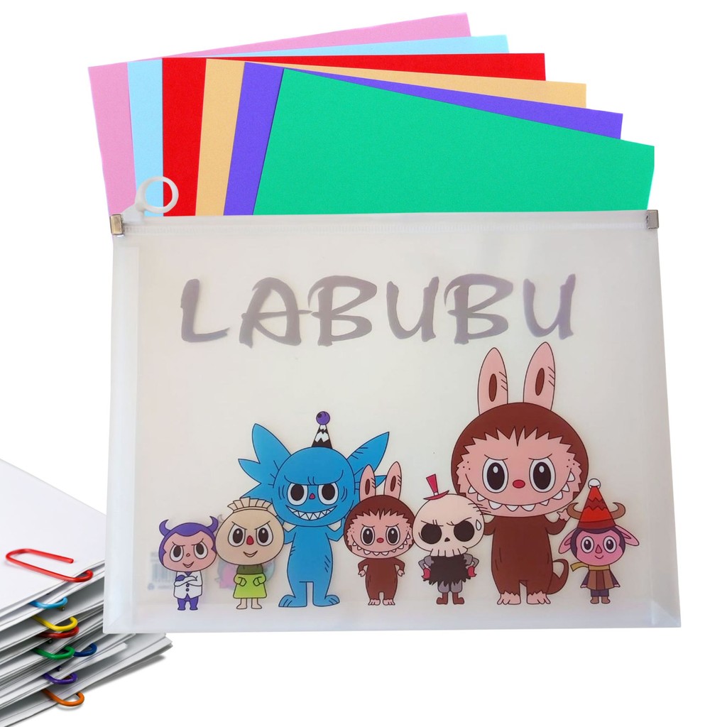 PASTA DE ESCOLAR DOCUMENTOS PAPEL MULTIUSO LABUBU TAMANHO A4
