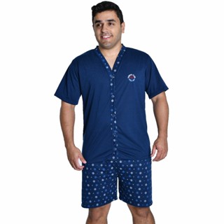 Pijama Masculino Curto Aberto Botão Funcional Malha Estampada Pós Cirúrgico em Oferta na Shopee