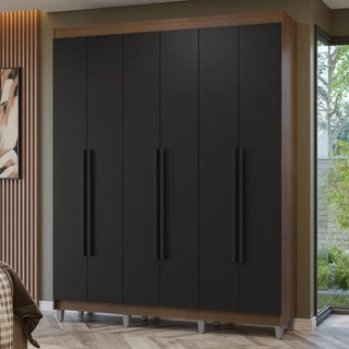 Guarda-Roupa Casal com Pés 6 Portas Batentes Rustic/Preto/Preto Netuno Madesa em Oferta na Shopee