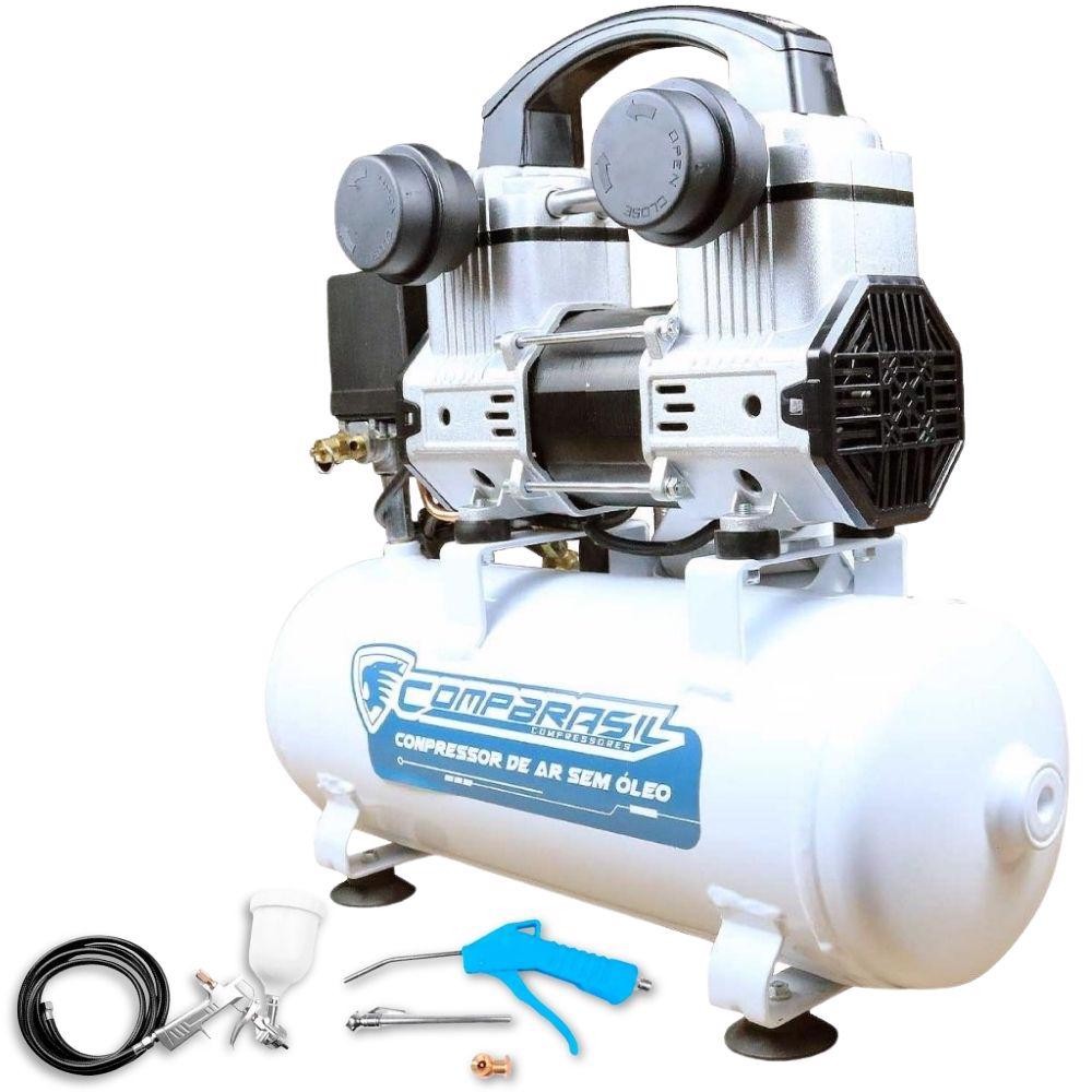 Compressor Silencioso sem Óleo 8L 1,5HP COMPBRASIL com Kit para ...