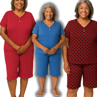 Pijama Manguinha e bermuda de Senhora Estampada composta malha fria em Oferta na Shopee