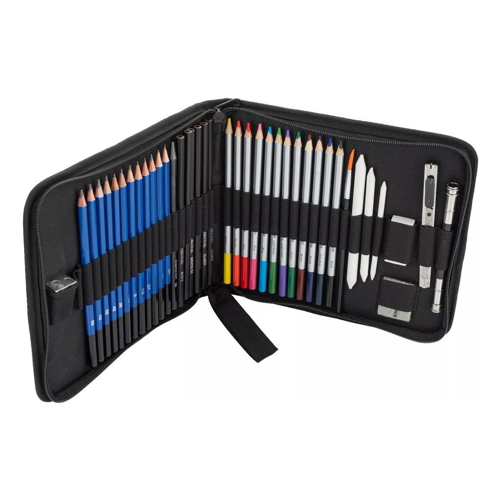 Kit Estojo 40 Peças Desenho Iniciante Profissional Artístico | Shopee ...