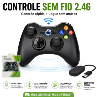 Controle Sem Fio 2.4G para Console 360 e PC com Joystick Gamepad Ergonômico