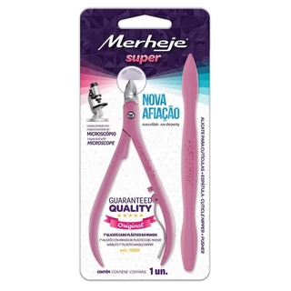 Alicate para Cutícula + Espátula Merheje Basic Rosa em Oferta na Shopee