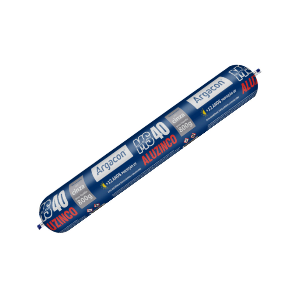 Selante Aluzinco Argacon MS40 Sache Cinza 800g PU Adesivo Alta Aderência