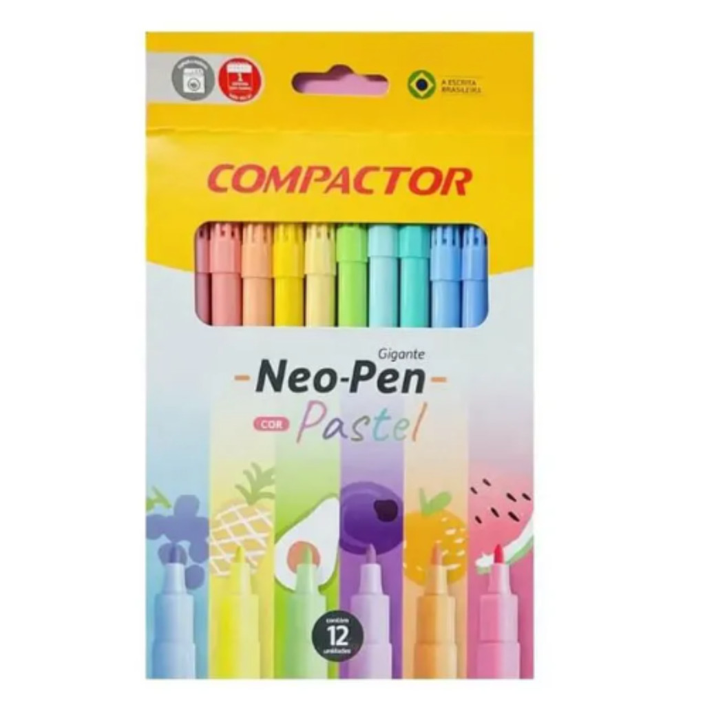 Caneta Hidrocor Neopen 12 Cores Pastel Compactor | Shopee Brasil