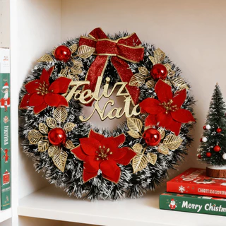 Guirlanda Natalina De Luxo Natal 35cm Decorações Porta Pendurado De Natal Feliz Natal