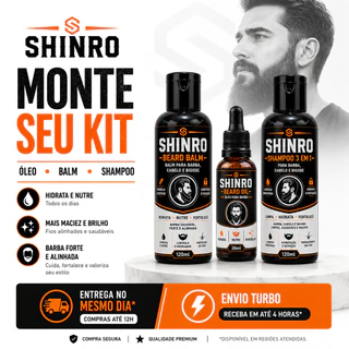 Shampoo 3 em 1 / Oleo / Balm Para Barba Cabelo e Bigode Hidratação e Brilho