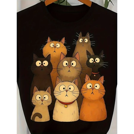 Camiseta feminina premium  - Estampa gatos anime, 8 gatinhos fofos.