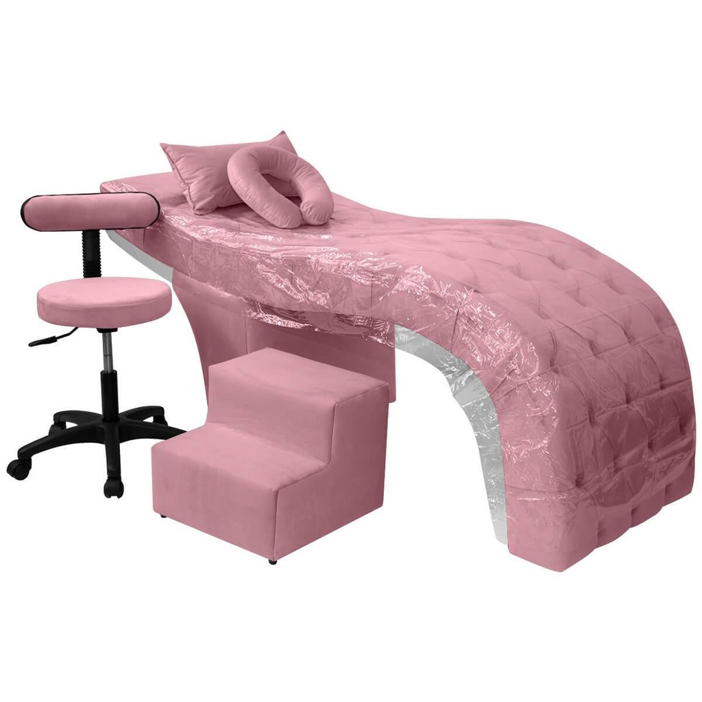 Kit Maca Estética Charme para Cílios + Mocho + Escada + Capa Veludo Cor:Veludo Rosa Claro