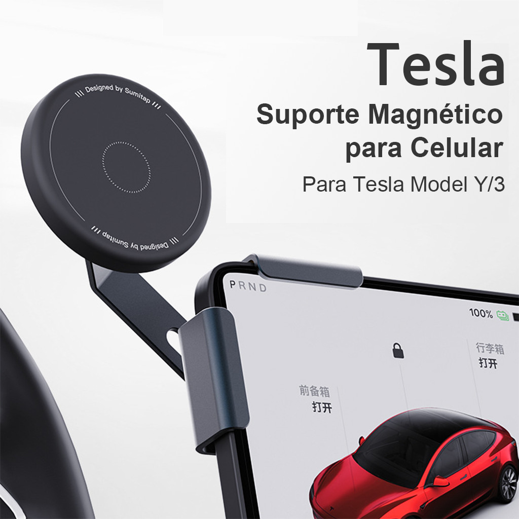 Suporte Magnético para Tesla Fixação na Tela Sem Cola Clipe de Liga de Alumínio Silício Hipoaergênico Tecnologia MagSafe