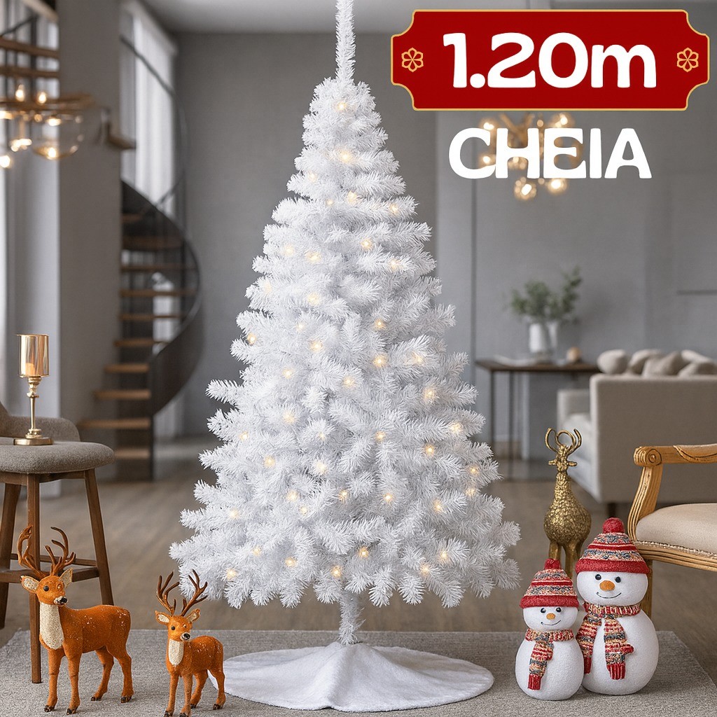 Árvore De Natal Branca / Dourada / Rosa 120cm 140 Galhos Pinheiro Cheia Premium Cor de Neve