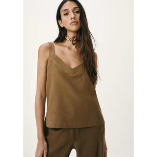 Regata Feminina Decote V Algodão e Linho em Oferta na Shopee