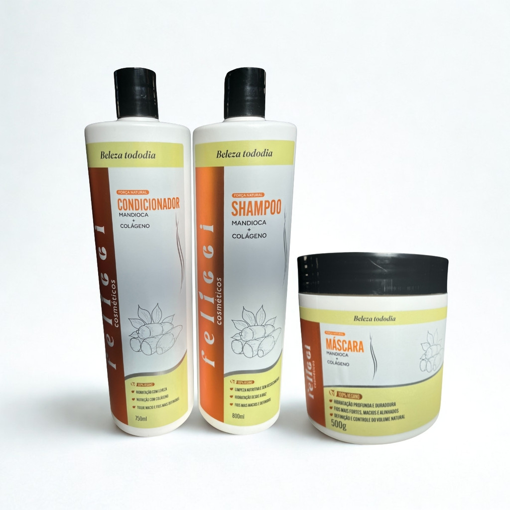 Kit Shampoo 800ML + Condicionador 750ML + Mascara 500g Mandioca