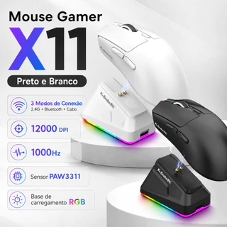 Mouse Gamer K-Snake X11 Profissional RGB 12000DPI 3 Modos Wireless 2.4G Bluetooth USB com Dock de Carregamento