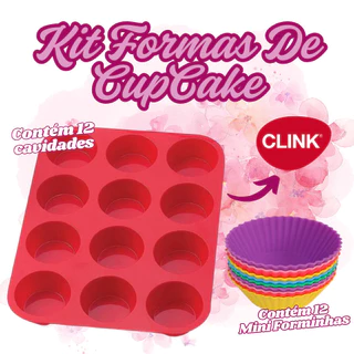 KIT Formas Para CupCake De Silicone Multicoloridas Molde Com 12 Cavidades E Mini Forma 12 Unidades em Oferta na Shopee