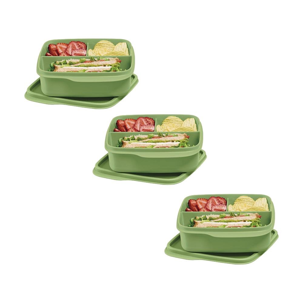 Kit 3 Potes Herméticos Tupperware Basic Line Divisória Verde 550ml ...