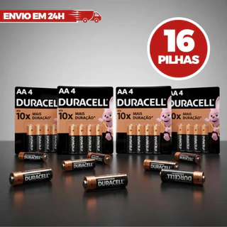 Pilha Alcalina AA Pequena Duracell com 16 Unidades (Cartelas C/4 Unidades)