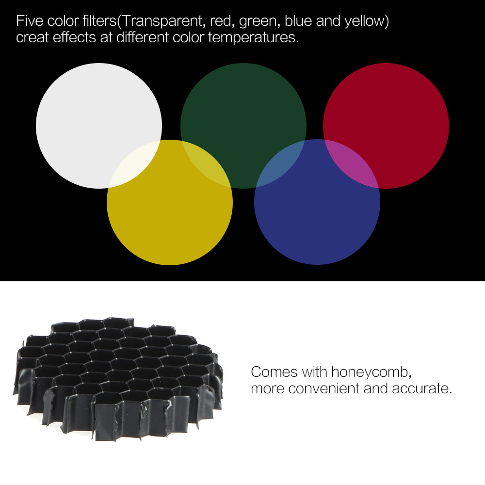 Andoer Elinchrom Snoot + Honeycomb Grid Color Filters for Impact EX ...