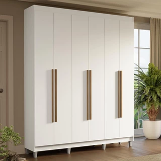 Guarda-Roupa Casal com Pés 6 Portas Batentes Branco/Branco/Rustic Saturno Madesa em Oferta na Shopee