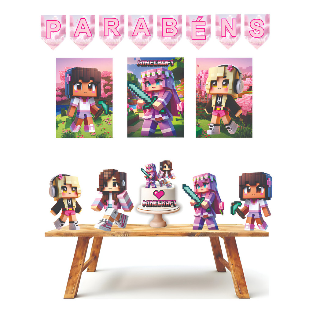 Kit Festa Minecraft Rosa Um Bolinho | Shopee Brasil