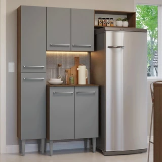 Armário de Cozinha Compacta 156 cm Rustic/Cinza Emilly Madesa 03 em Oferta na Shopee