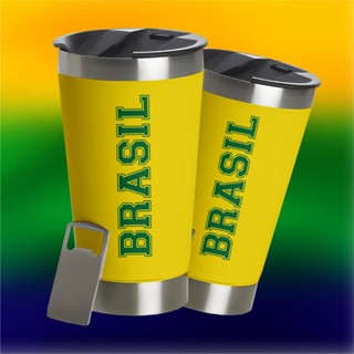 Copo Térmico Brasil Patriota 473ml Bebidas Com Abridor Amrlo