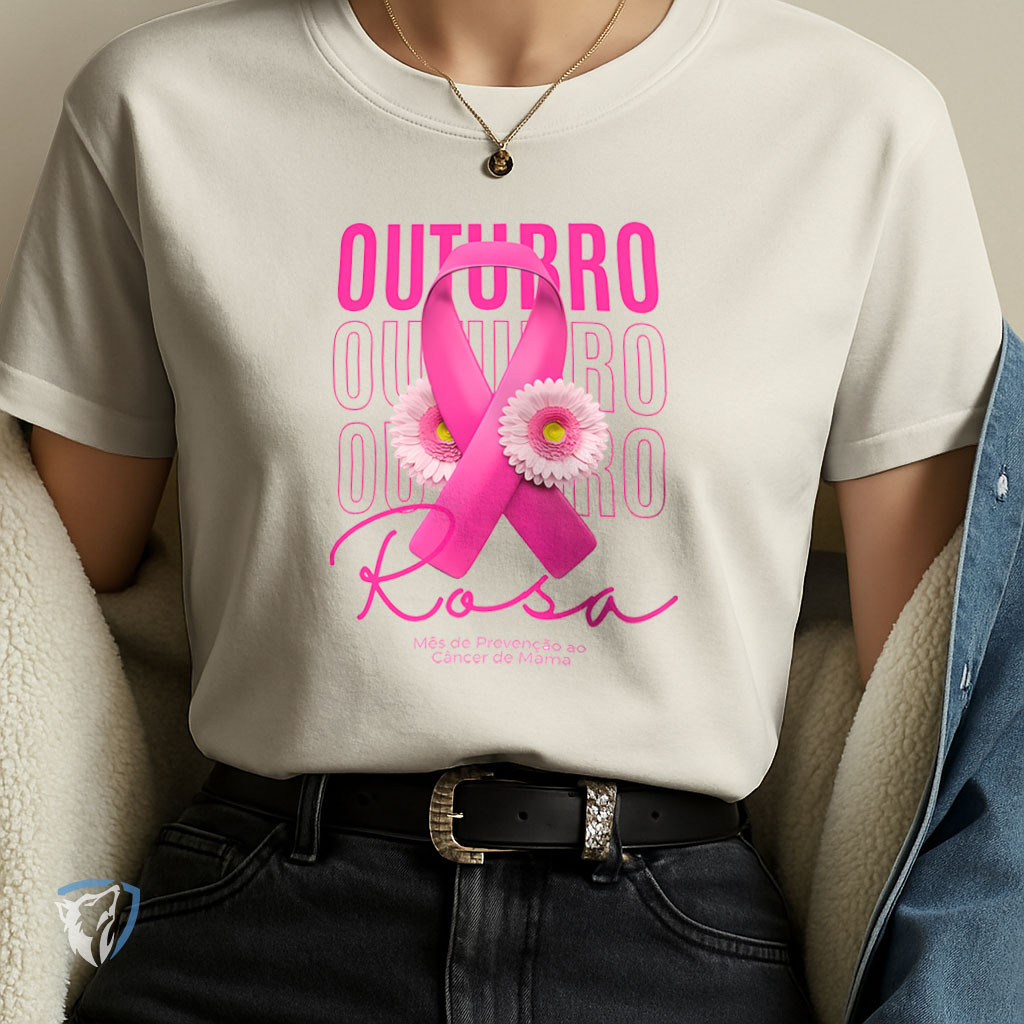T-Shirt Outubro Rosa | Estilo Consciente com Laço e Flores | Shopee Brasil