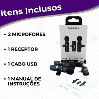 Kit com 2 Microfones sem Fio para Smartphones Android Lapela com entrada Tipo-C - Onistek