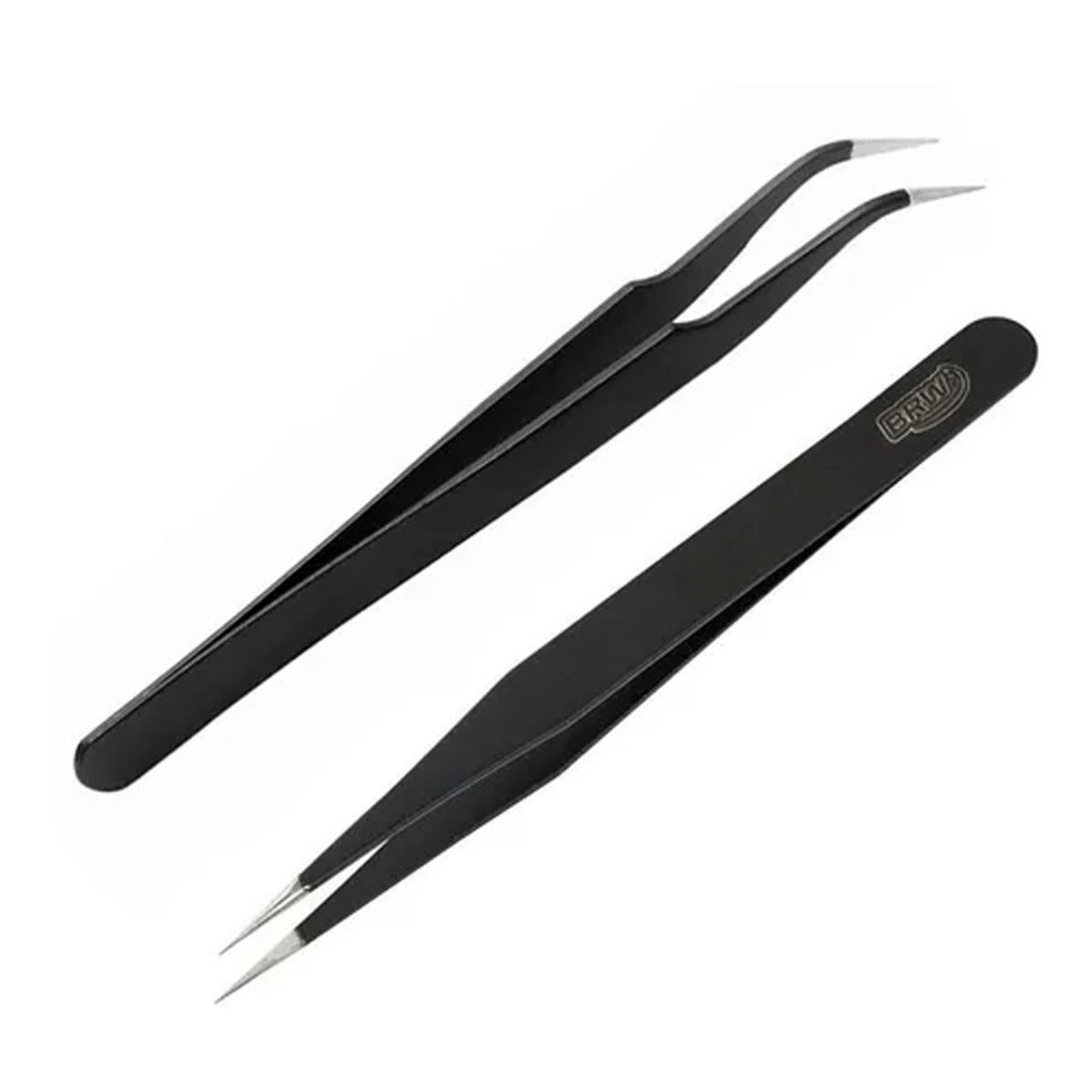 Kit 2 Pinças Precisão Profissional Reta E Curva BRW - PN0001- PN0002 ...