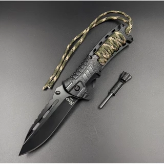 Canivete Taue A093 Semi-Auto c/ Pederneira Clip de cinto Cabo Paracord Lâmina fio de corte liso