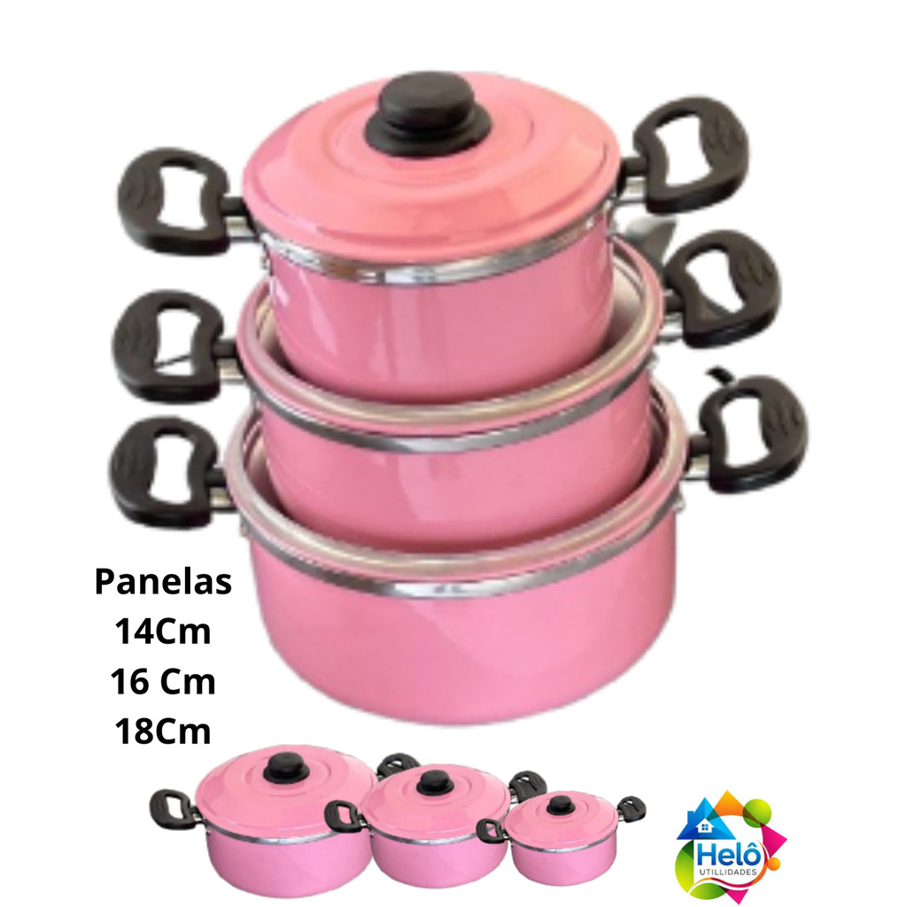 JOGO DE PANELAS KIT 3 CAÇAROLAS * ROSA * 14Cm, 16Cm, 18Cm | Shopee Brasil