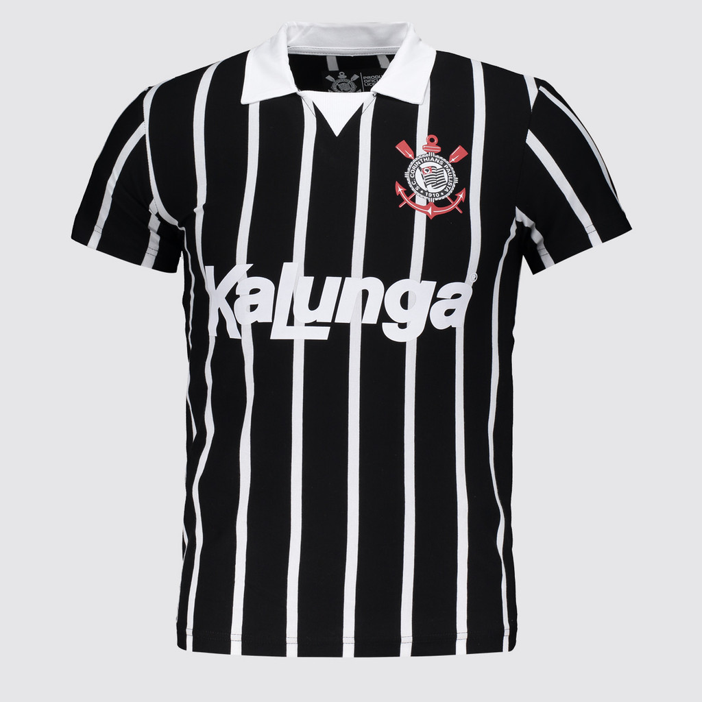 Polo Corinthians Retrô Kalunga Juvenil Preta e Branca | Shopee Brasil