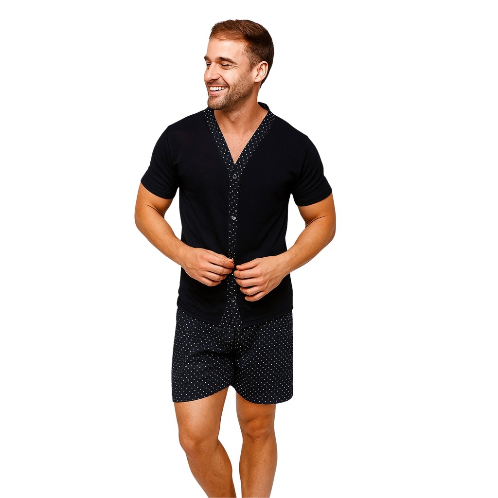 Pijama Americano Masculino Verão De Botão Americano Bermuda em Oferta na Shopee