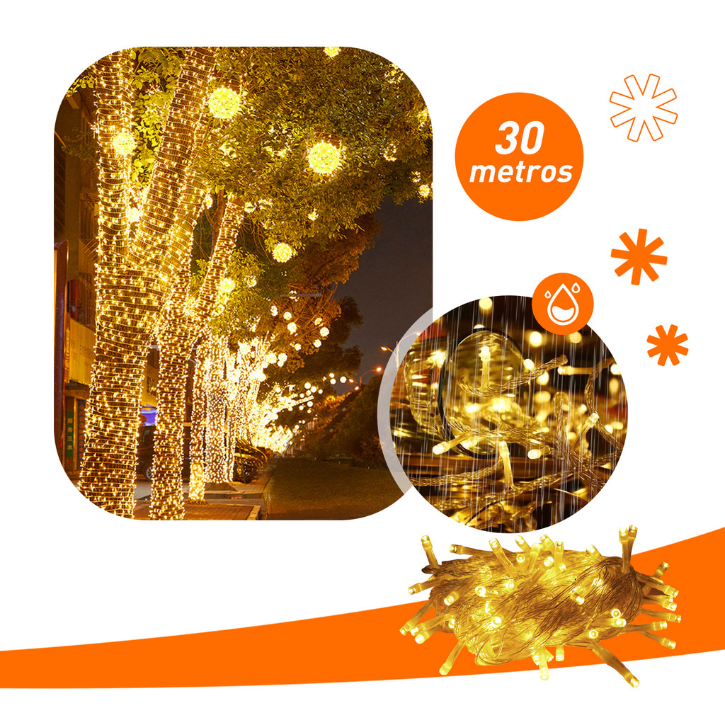 Fio de led 30 Metros 8 Modos Pisca Pisca Cordão Enfeite de Natal Casa Loja Decoração Jardim 110/220