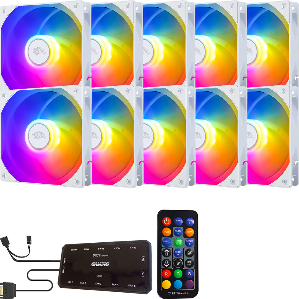 Kit Fan Cooler Branco 120mm Rgb Ventoinha Pc + Controladora