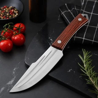 Faca Churrasco Artesanal Afiada Aço Inox Cirúrgico Cozinha com Bainha em Couro Corte Preciso