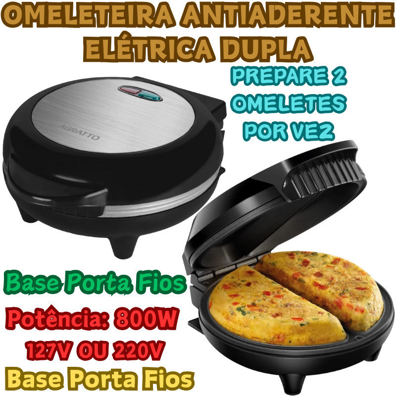 Omeleteira Antiaderente Elétrica Dupla Luz Piloto Acabamento