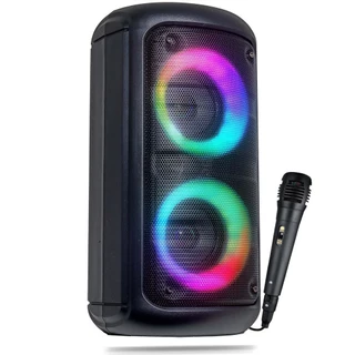 Caixa De Som Bluetooth Potente Com Microfone Profissional Led Rgb Interativo Conexão Usb Tf Entrada P10