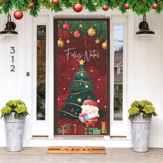 Capa Para Porta Decorativa Sublimado Em Tecido 0,85x2,10m Tema Natal Varias Estampas Tecido De Qualidade