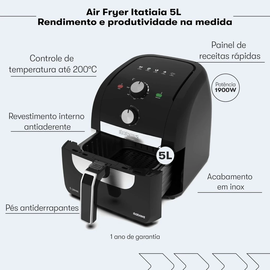Fritadeira Airfryer Itatiaia 5 Litros 127V economia rapidez e sabor para toda sua família