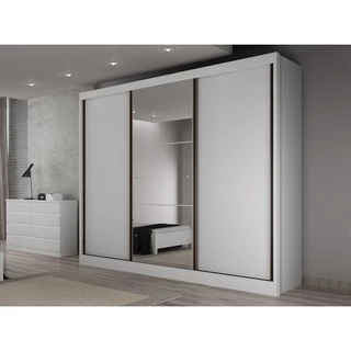 Guarda-Roupa Casal MDF com Espelho 3 Portas 6 Gavetas Soberano Branco