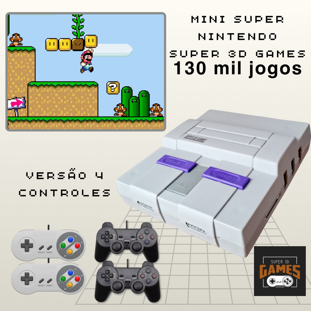 Mini Retro Super Nintendo Snes com 4 controles e mais de 130 mil jogos ...